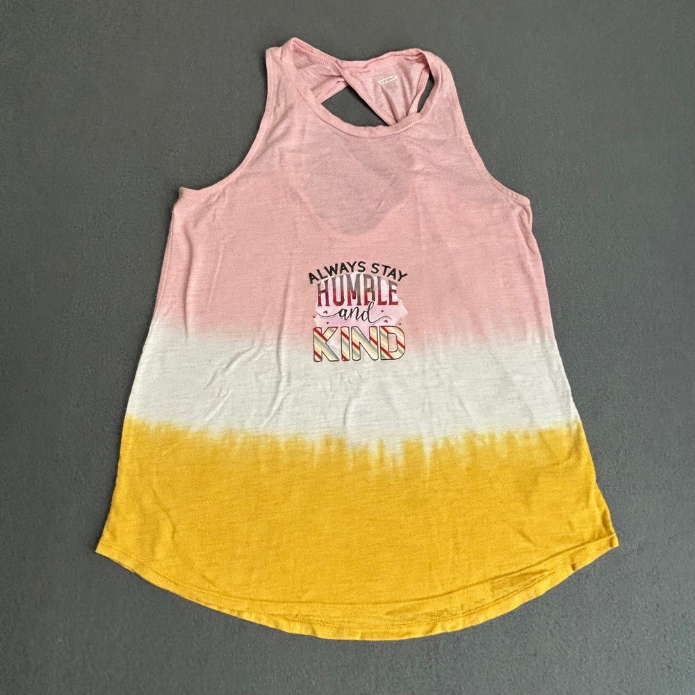 Old Navy Tank Top Women XL Pink Yellow Humble and Kind Dip Dye Twist Back Slub